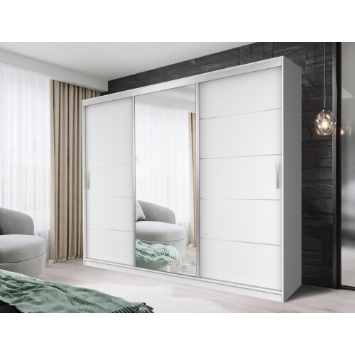 FHIF DALLAS Modern Sliding Door Wardrobe with Mirror (250cm, White)