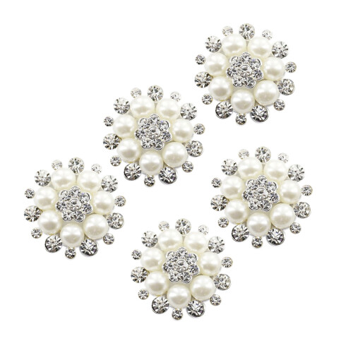 5 Pcs Flower Buttons Artificial Pearls Button Rhinestones