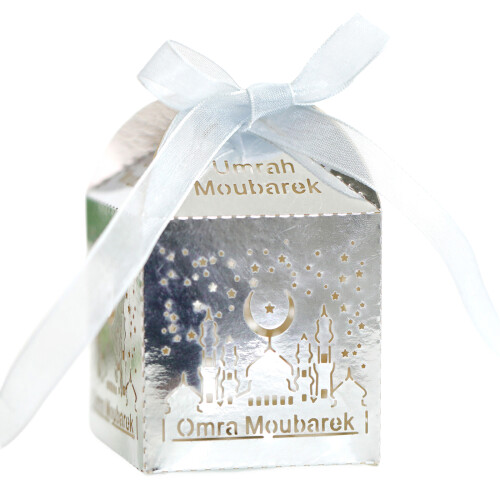 Pack Of 50 Eid Mubaraks Candy Storage Boxes-reflective silver