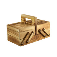 Portable Folding Sewing Storage Box Wood-light burnt color