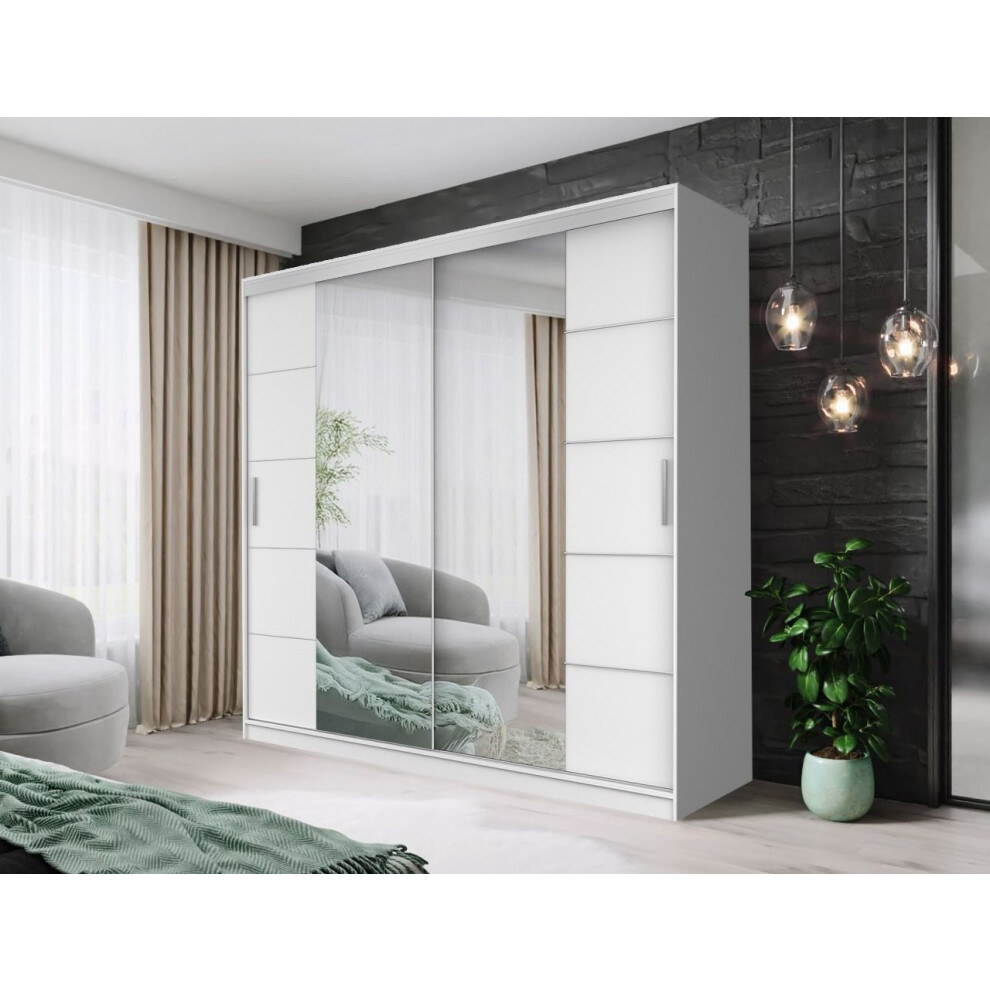 Photos - Wardrobe  FH DALLAS Modern Sliding Door  with Mirror(180CM, WHITE)