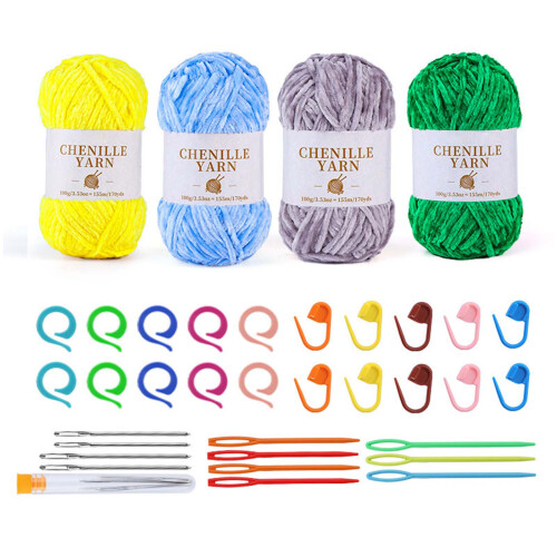 4Pcs Soft Crochet Yarn with Large Eye Knitting-Chenille set 12