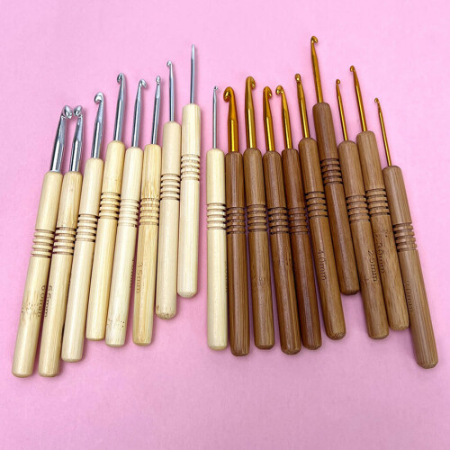 9Pcs/set Aluminum Tip Knitting Needle-Bamboo handle gold h 2