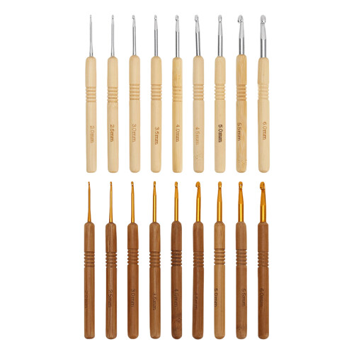 9Pcs/set Aluminum Tip Knitting Needle-Bamboo handle gold h 1