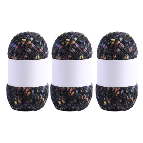 3 Rolls Knitting Yarn Rainbow Color Dot Mohair Yarn-Black