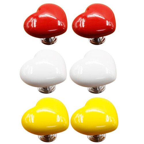 Decorative Cabinet Knobs with Heart Shaped Design, Ceramic Cabinet Knobs Glossy Surface Smooth Plastic Drawer Pulls for Dresser Wardrobe Kids Room, Su