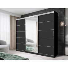 FHIF DALLAS Modern Sliding Door Wardrobe with Mirror (250cm, Black)