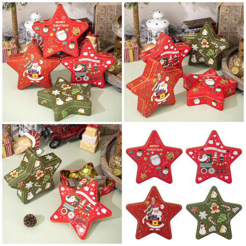 Christmas Star Tin Container Storage Case For Keeping Small 1