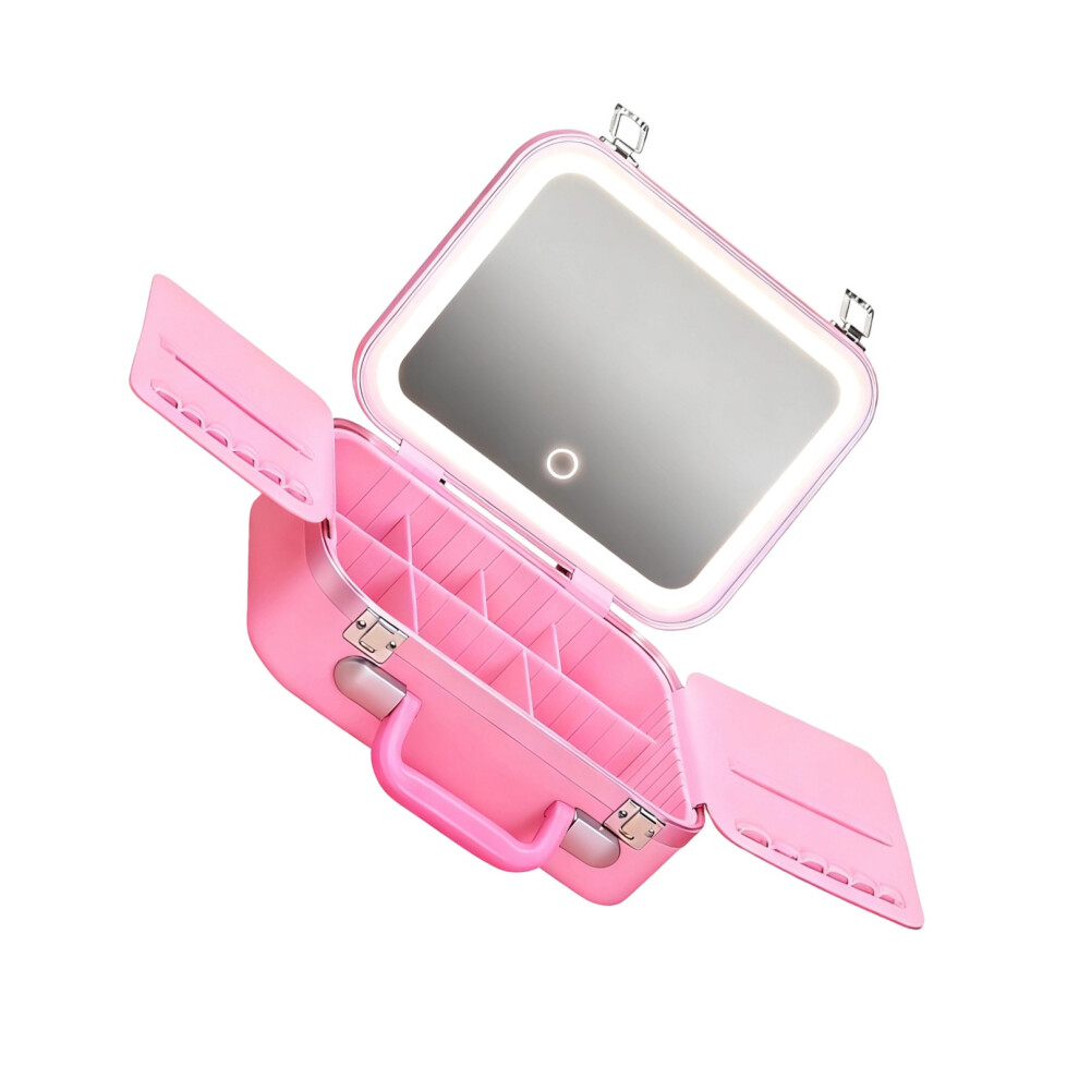 Pink Makeup Organiser With Mirror Spacious Interior And