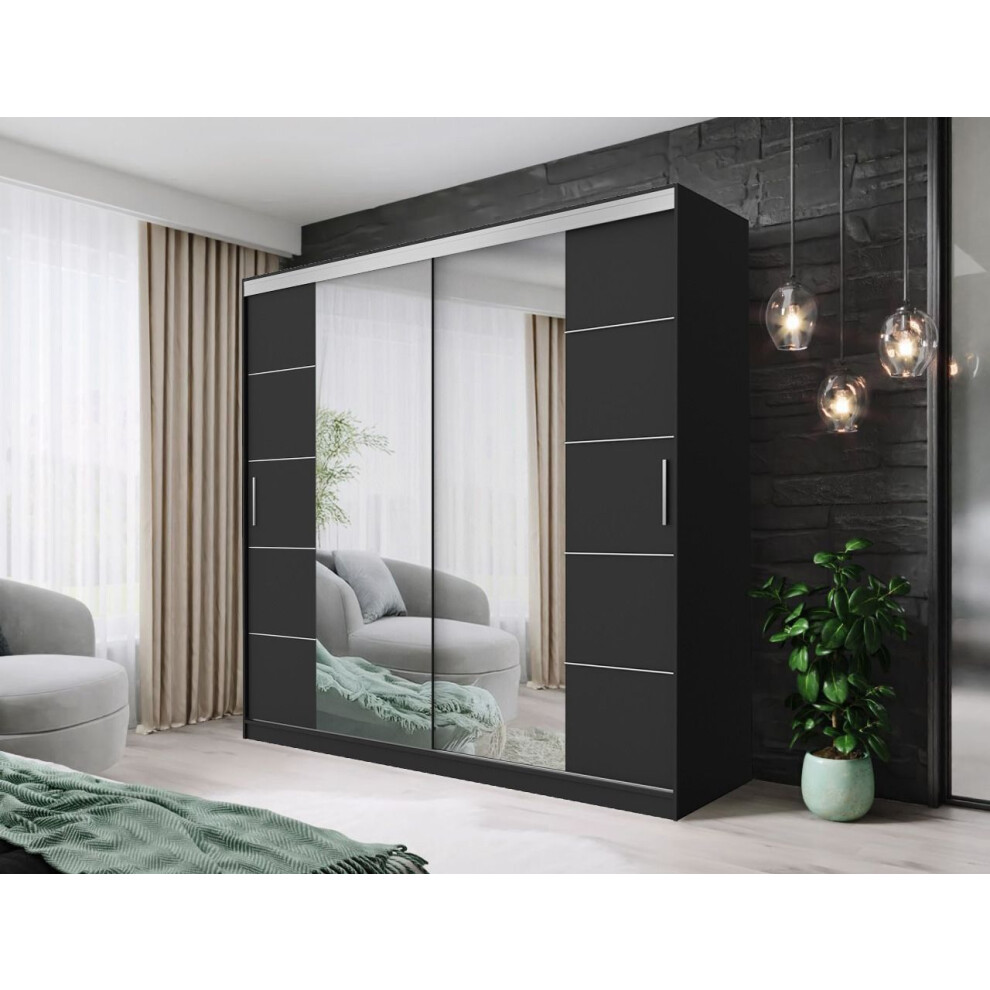 (180CM, BLACK) FH DALLAS Modern Sliding Door Wardrobe with Mirror-image-OPC-PFS2RBD-NEW