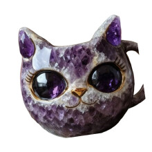 Elegant Crystal Cats Face Coffee Cup Handmade Resin Art-Purple