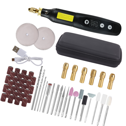 Mini Cordless Rotary Tool 5 Speed Grinder Kit Accessories-Black