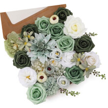 Faux Floral Stems Gift Box Set 6 Color Option for-Ink green