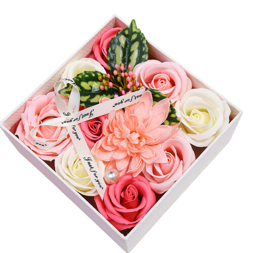 Artificial Rose Flower Container Storage Case Jewelry Box-Pink