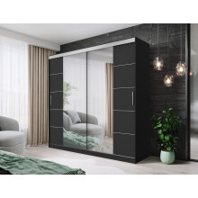 (150CM, BLACK) FH DALLAS Modern Sliding Door Wardrobe with Mirror