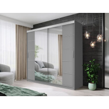 (203CM, GREY) FH DALLAS Modern Sliding Door Wardrobe with Mirror