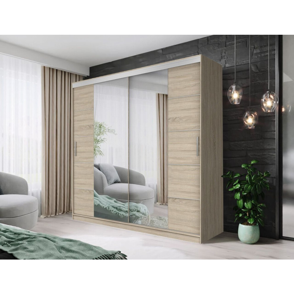 Photos - Wardrobe  FH DALLAS Modern Sliding Door  with Mirror Brown(180CM, OAK)