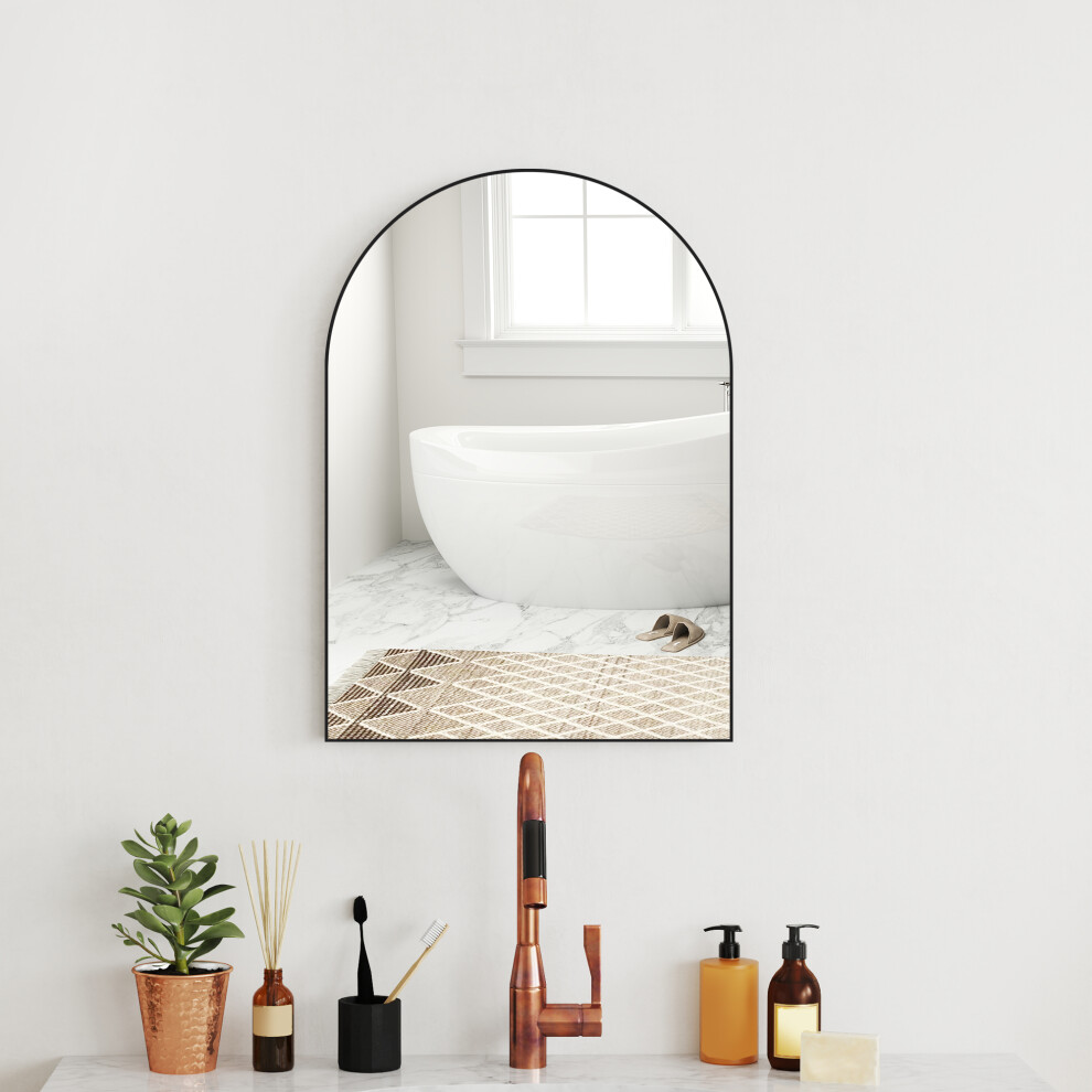 Homcom Arch Bathroom Mirror, Wall Mirror With Steel Frame, 50 X 70Cm, Black