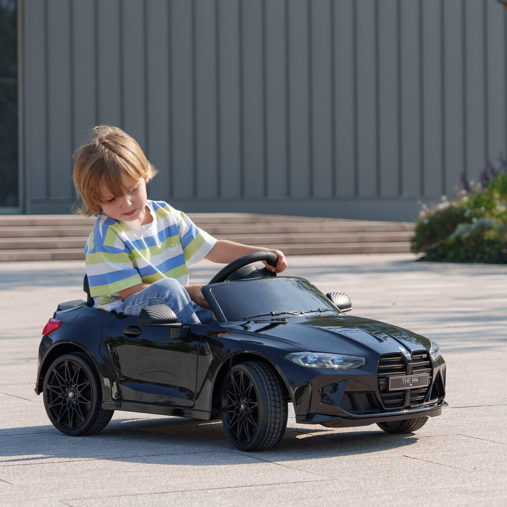 Aiyaplay 12V Bmw M4 Licensed Kids Electric Car W/ Remote, Suspension - Black