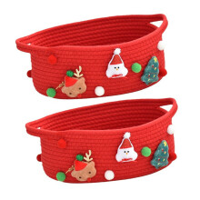2pcs Cotton Rope Handwoven Basket Decorative Handheld Kids-Red