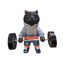 Cute Fitness Cats Sculpture Fitness Cats Figurines-Gray