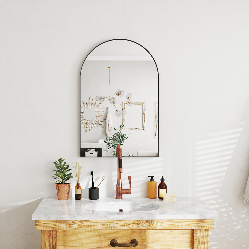 Homcom Arch Bathroom Mirror, Wall Mirror With Steel Frame, 60 X 90Cm, Black