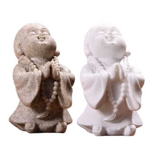 Statue de moine en résine, Sculpture bouddhiste,-Couleur sable 1