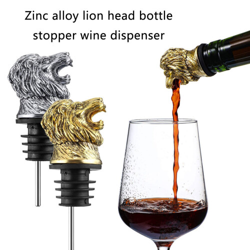 Unique Lion Wine Stopper Pour Dispenser Rusts Resistant-Gold 2