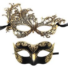 Pack of 2 Delicate His and Hers Masquerades Mask-golden suit