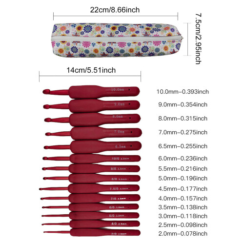 14Pcs Ergonomic Crochet Hook 2.0mm-10mm Ergonomic Handle Crochet 2