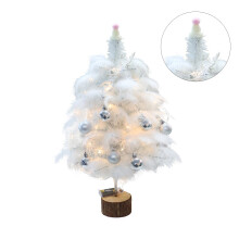 Tabletop Mini Feather Christmas Tree with Lights-White 60cm