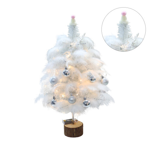 Tabletop Mini Feather Christmas Tree with Lights-White 60cm