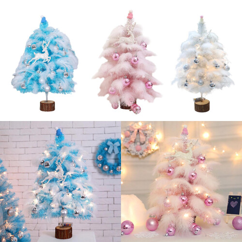 Tabletop Mini Feather Christmas Tree with Lights-White 60cm 2