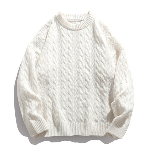 Pull vintage à col rond de couleur unie torsadée