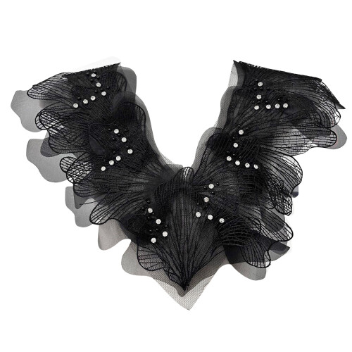 Flower Lace Embroidered Applique Decorative Patches-Black