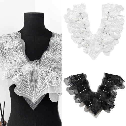 Flower Lace Embroidered Applique Decorative Patches-Black 2