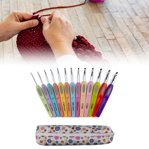 13-teiliges Häkelnadel-Set mit Edelstahlspitze, ergonomischem 1
