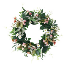 Artificial Daisy Flower Wreath 20Inch Spring Wreath with Leaves