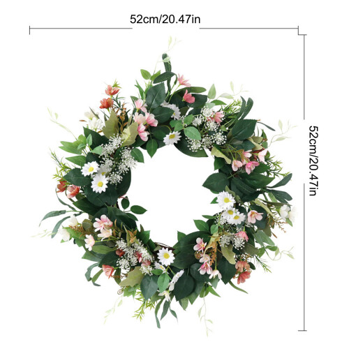 Artificial Daisy Flower Wreath 20Inch Spring Wreath with Leaves 2