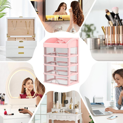 Mini Storage Drawers Compact Tabletop Organiser Cabinet Pink Stackable MultiDrawer Unit For Office MakeUp Craft 2