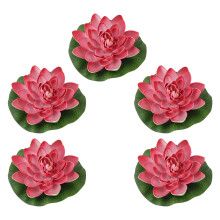 5Pcs Artificial Floating Foam Flower with Leaf 6.7Inch-Red