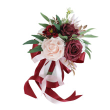 Wedding Artificial Peony Rose Flower Bouquet Crafts-Burgundy