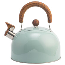Whistling Tea Kettle 3L Capacity Wood Handle, Food Grade Stainless Steel, Induction Compatible, Light Green Teapot