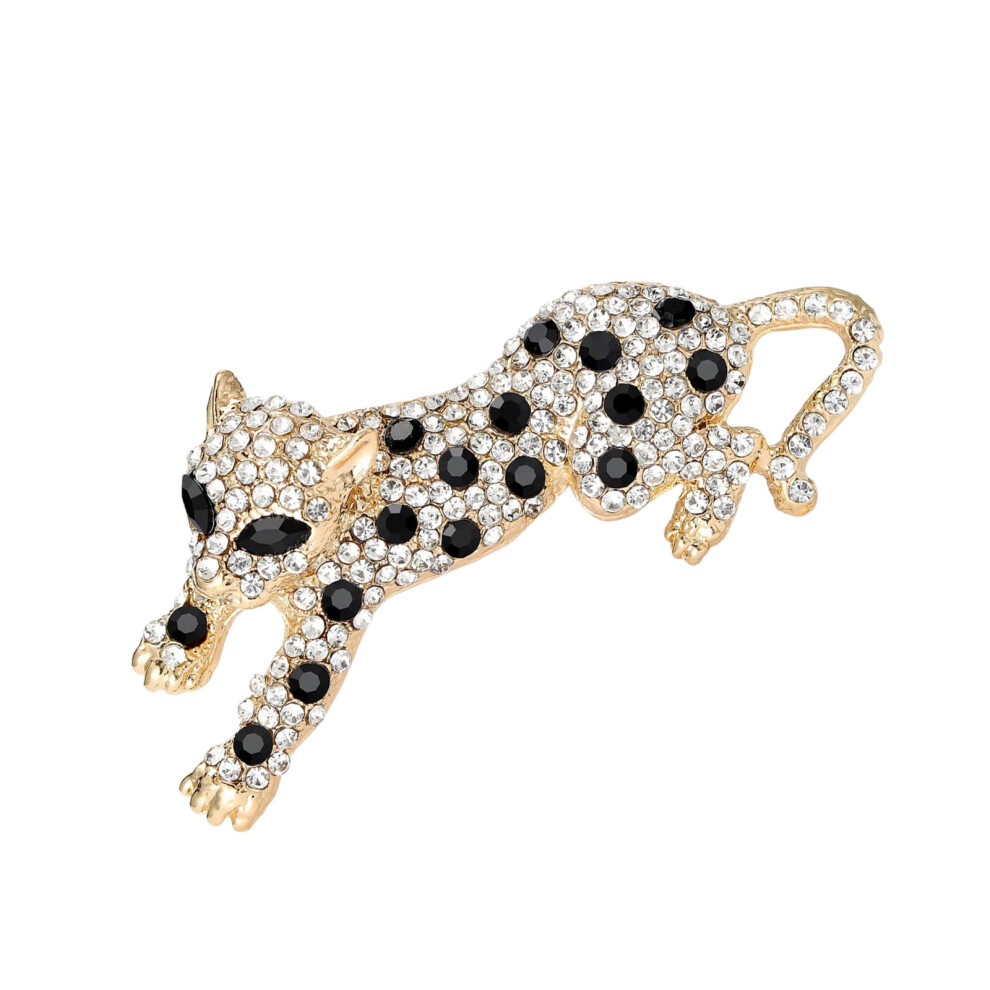 Gold Alloy Leopard Brooch With Sparkling Crystals Unique