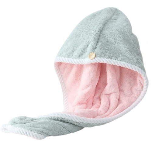 Bonnets de séchage de cheveux doux et absorbants, serviette-Vert