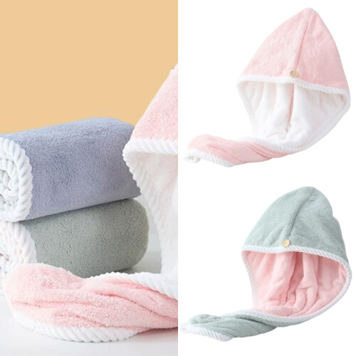 Bonnets de séchage de cheveux doux et absorbants, serviette-Vert 2