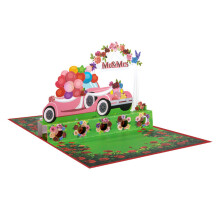Unique 3D Pink Wedding Car Themed Greeting Paper Card For