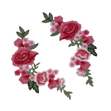 1 Pair Flower Embroidery Patches Handmade Sew On-Red