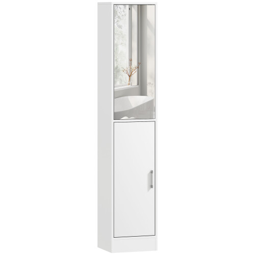 kleankin Tall Mirrored Bathroom Cabinet Tallboy Unit White 1