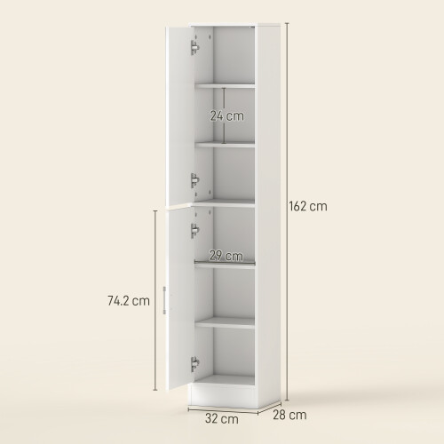 kleankin Tall Mirrored Bathroom Cabinet Tallboy Unit White 2